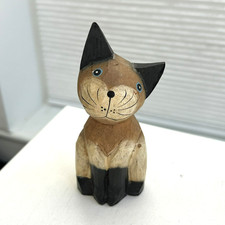 Vintage Hand Carved Wood Cat