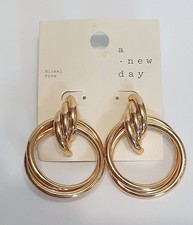 " A New Day" Multi Tube Gold Tone Stud Back Hoop Design Earrings