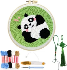Danvk Panda Punch Embroidery Kit with 7.87 inches square, Panda-smiling 