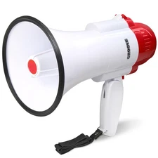 Portable Megaphone Bullhorn with Siren & Music, 30W Loudspeaker, 800-Yard Range,