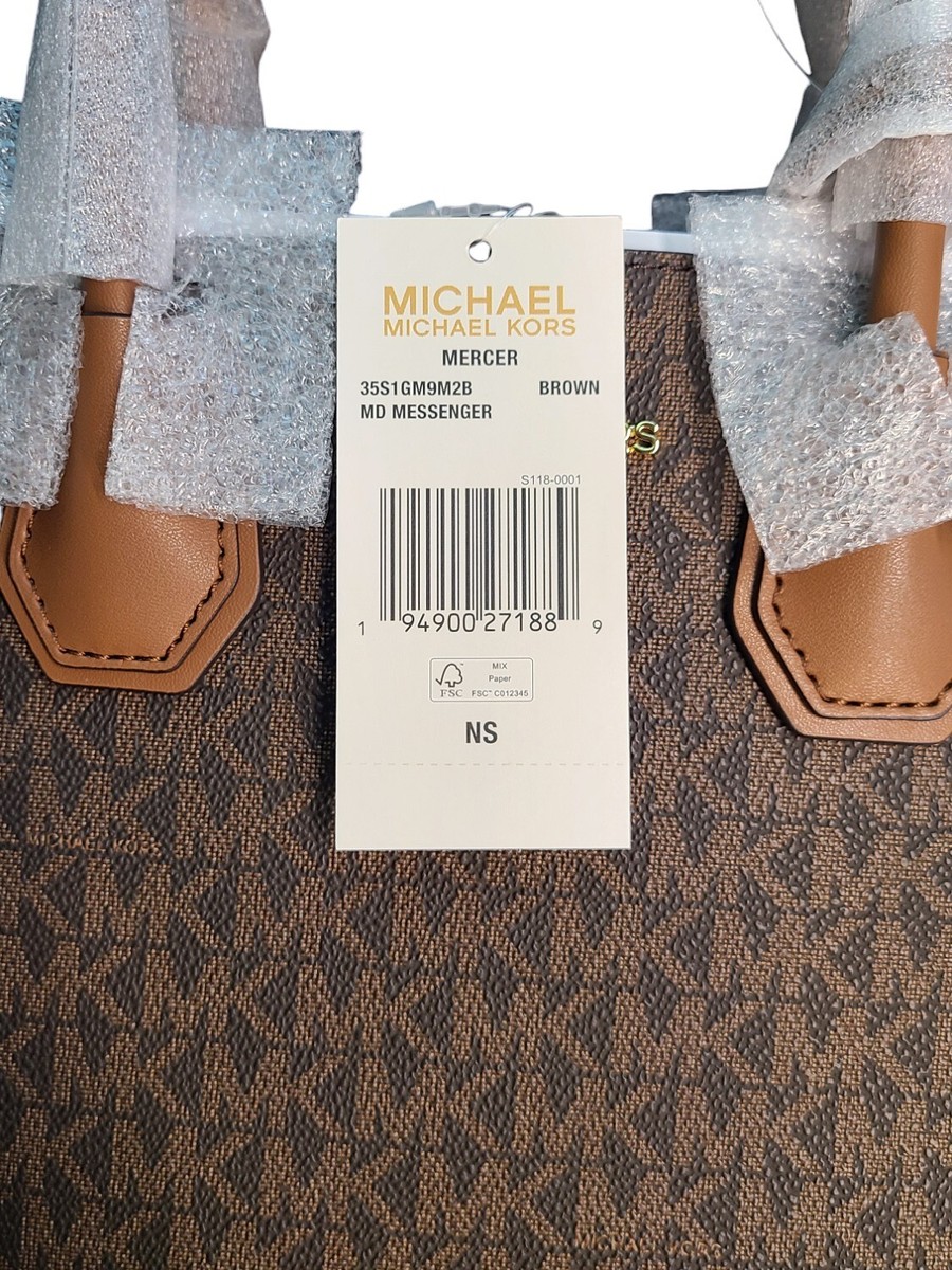 Latest Michael Kors MERCER Medium Brown Logo PVC Crossbody Bag