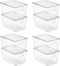 8 Pack Clear Stackable Storage Bins with Lids, Plastic Containers with Handles