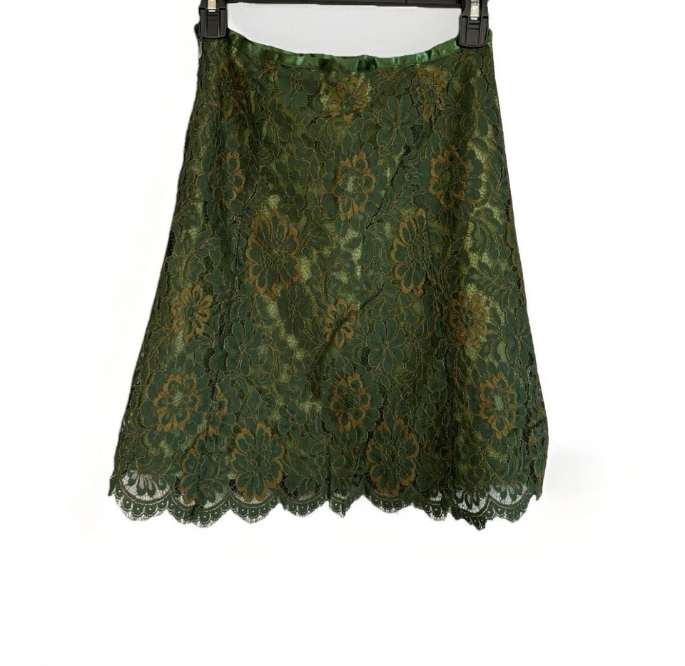 Falda De Encaje Verde De Colección Talla 2P Forrada Cremallera Años 90 INC International Concepts Foto 2 de 4