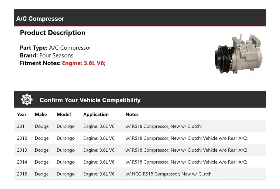 Компрессор кондиционера для Dodge Durango 3,6 л V6 2011-2015 годов выпуска 4 сезона 2012 2013 2014 годов выпуска - Изображение 2 из 4