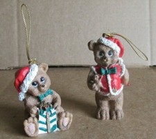 Lot of 2 Christmas Ornaments - Bear Standing w/Teddy - Bear Sitting with Present
