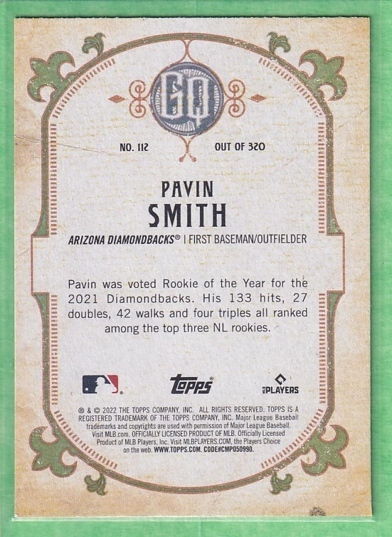 2022 Topps Gypsy Queen #112 Pavin Smith Arizona Diamondbacks - Image 2 of 2