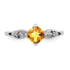 Fabulous Cushion Cut Yellow Citrine  Round White CZ Women's Gorgeous Ring