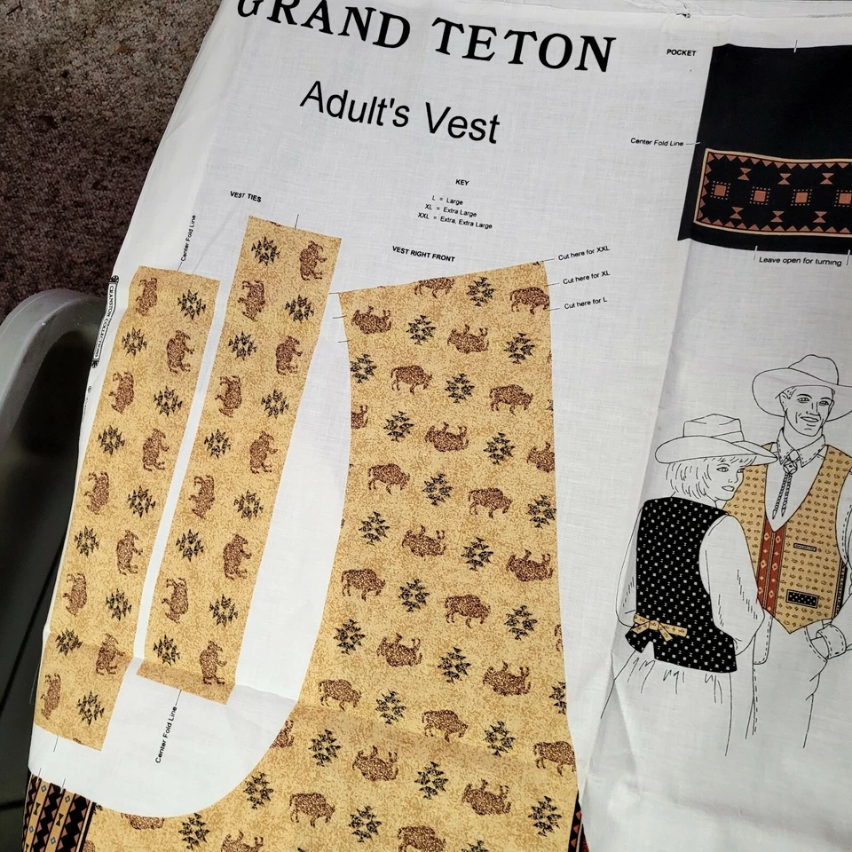 Vintage Printed Cut and Sew Adult Vest Pattern L To XXL Rodeo wear Costume - Image 4 of 4
