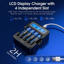 4X High Capacity 3500mWh Rechargeable AA Lithium-Ion Batteries with LCD Charger