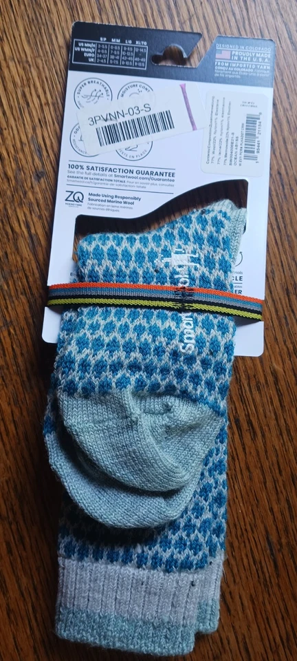 Smartwool Calcetines Mujer Pequeño Sm S Palomitas Cable Lana Merino Crew Azul Acogedor Polka Foto 3 de 4