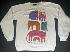 Vintage Laurel Burch Fantastic Felines USED White Graphic Sweatshirt Women's M