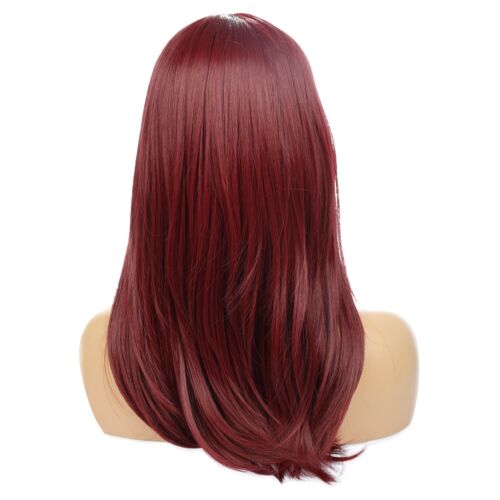 21in Wine Red High Temperature Fiber Hair Wigs With Bangs Women Hairpieces Beaut - Picture 4 of 9