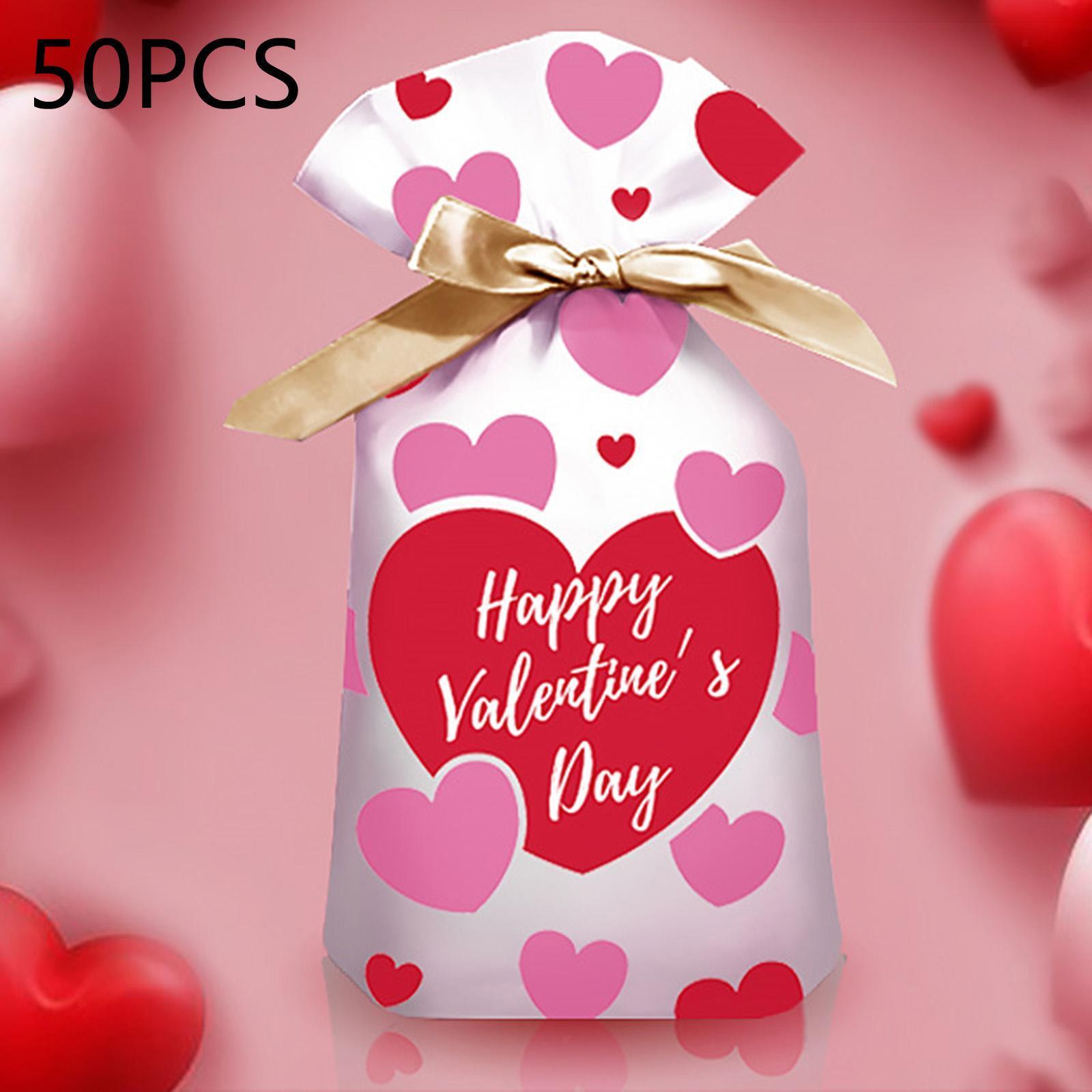 50x Happy Valentine's Day Gift Bag Treat Bags Love Heart Gift Packaging
