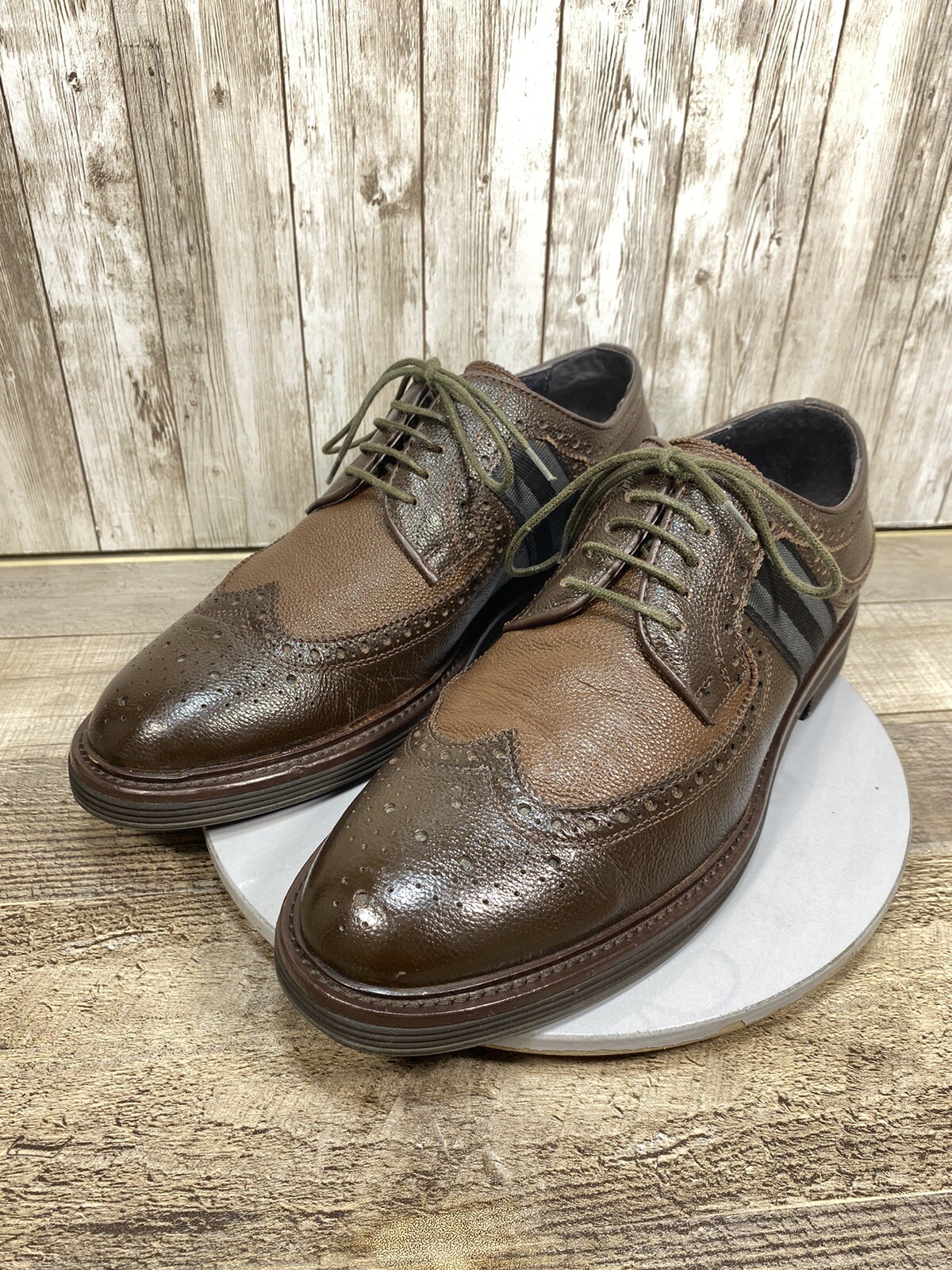 SAOLA Scarpe eleganti uomo Robert Graham derby in pelle marrone con punta alare taglia 9