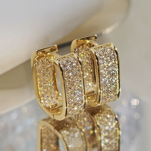 2Ct Round Cut Lab-Created Diamond Huggie Hoop Earrings 14K Yellow Gold Plated