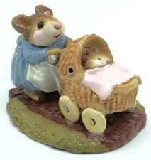 Wee Forest Folk WFF M-128 Strolling with Baby (blue dress, pink baby) w/WFF box