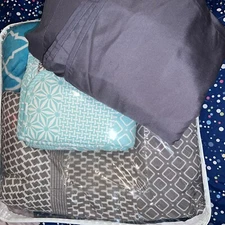 VCNY Home Mint Green Geo Quilt Reversible Gray Bedspread King Bamboo Sheets 6 Pc