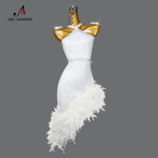 New Latin Dance Dress Sexy Performance Feather Skirt Ballroom Practice Wear