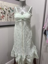 Handmade Eyelet Mint Green Sundress W/ Ruffled Hemline. Rose At Bustline. Small