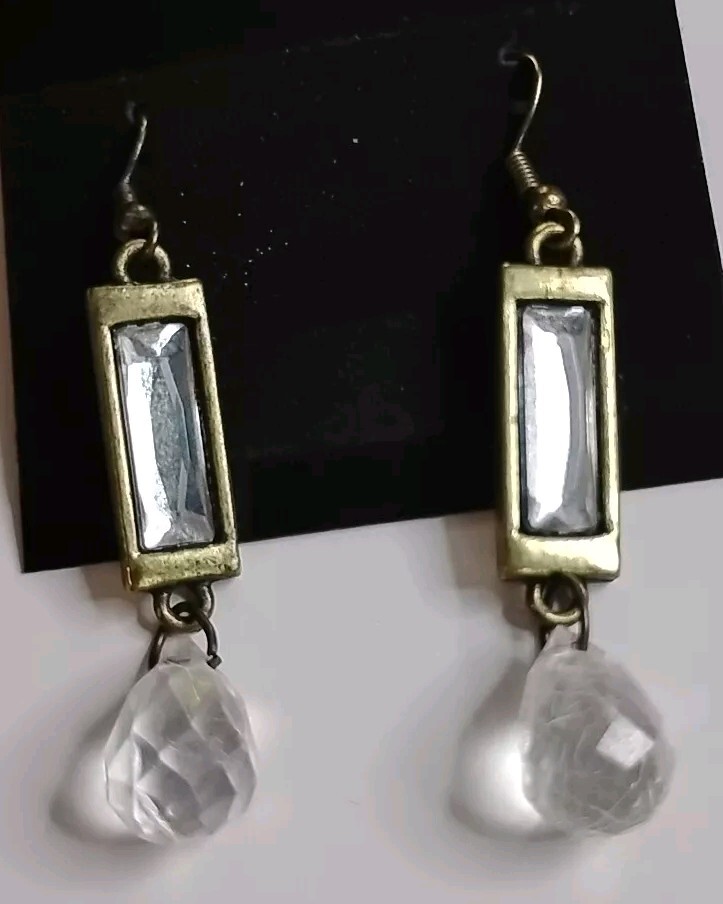 Vintage Crystal Rectangular Tear Drop Dangle Earr… - image 1