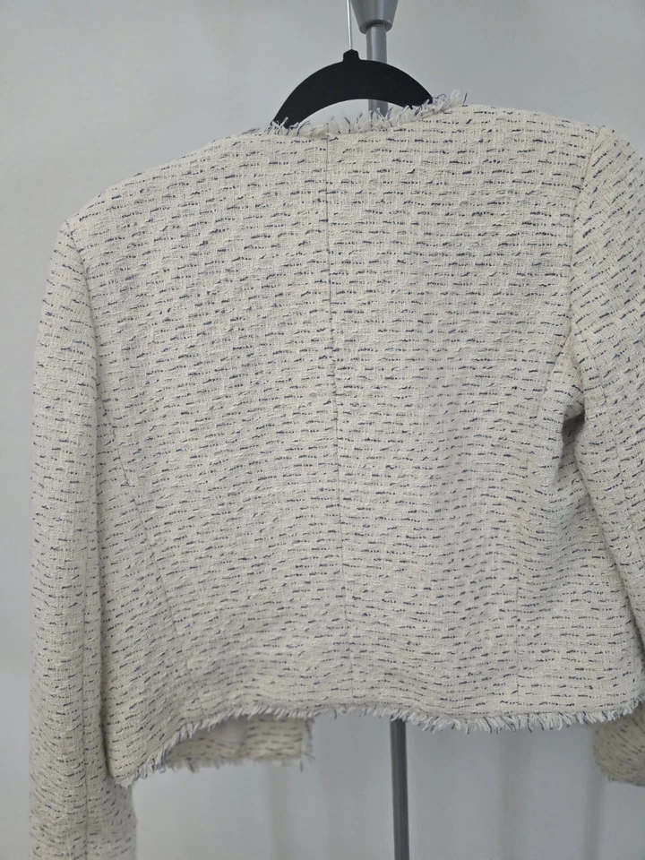 Chaqueta Blazer Express Tweed Boucle Tejida Un Pecho Color Marfil Talla S Foto 2 de 3
