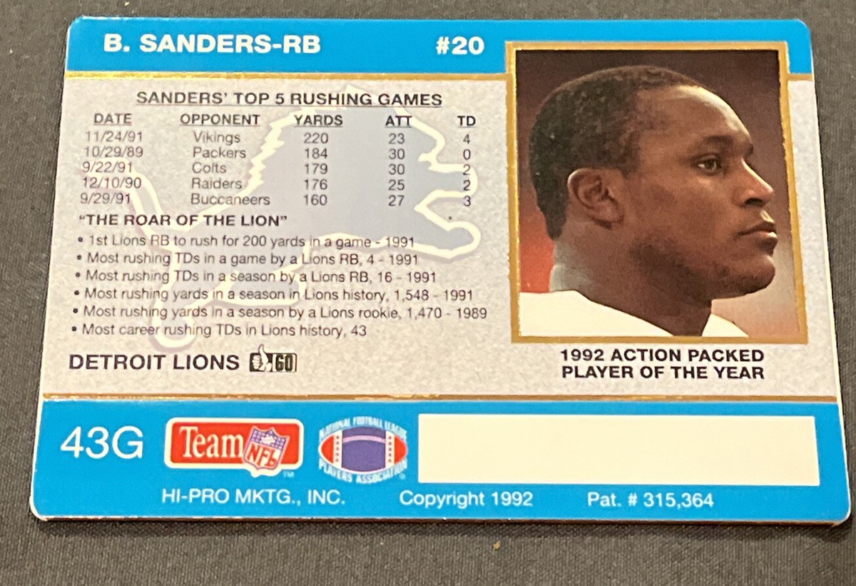 🔥RARE🔥1992 Action Packed Football Barry Sanders 24Kt Gold Card
