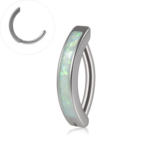 14G Stainless Steel Opal Belly Ring Bar Navel Clicker Body Pierce Reverse Curved - Picture 10 of 15