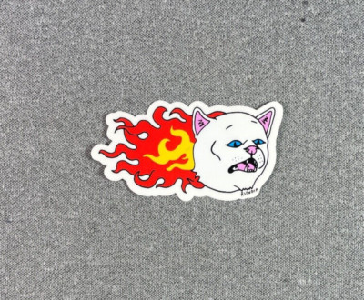 RipNDip Flaming Cat Head Skateboard Sticker 3.6''