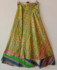 Double Layer Maxi Beach Skirt Vintage Silk Sari Skirt Handmade Magic Wrap Skirt