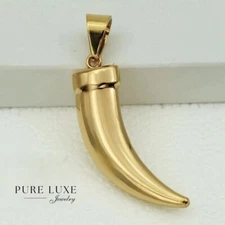 NEW Gift Mens Unisex Stainless Steel Gold Wolf Fang Tooth Charm Pendant + Box