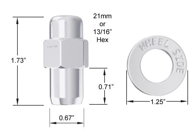 Arandela de tuercas de rueda Mag de 7/16" de 20 piezas (vástago de 0,75", longitud total de 1,75") rosca derecha Foto 2 de 4