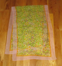 Vtg Baar  Beards Hand Rolled Purple Green Floral 100 Silk Oblong Scarf 43"