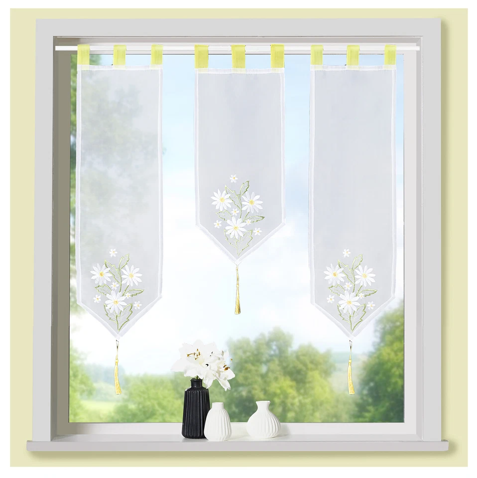 Scheibengardine Lamellen Set 3-tlg Bestickt Blume Pfau Schlaufen Gardine Typ710 - Bild 3 von 4