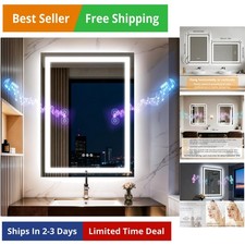 Specchio Bagno 24"x32" LED con Luci,Bluetooth Doppio Altoparlante,Antiappannamento,3 Col...