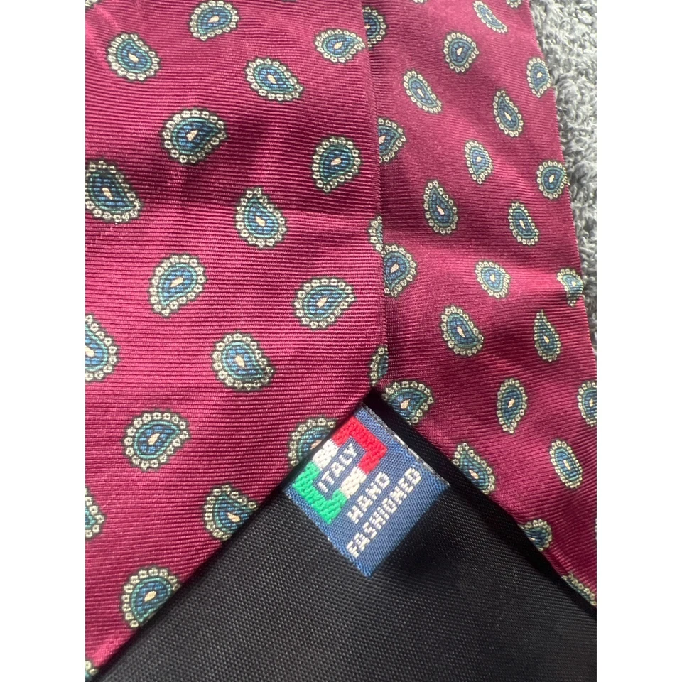 Corbata de cuello Enrico Guccini 100% seda borgoña cachemira hecha a mano Italia Foto 4 de 4