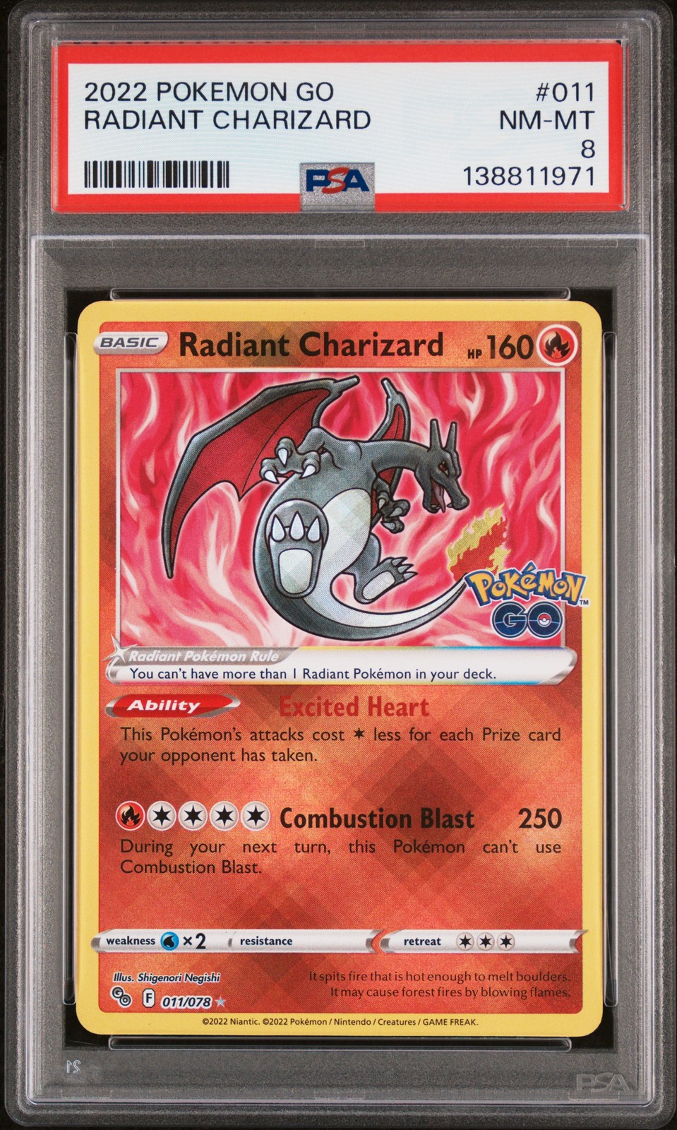 2022 POKEMON GO #011 RADIANT CHARIZARD PSA 8