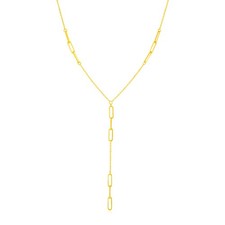 14K Yellow Gold Lariat Necklace with Paperclip Chain Stations