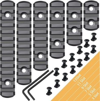 6 Pack Lock Picatinny Rail 3/5/7/9/11/13 Slot Set M-Lok Picatinny Rail