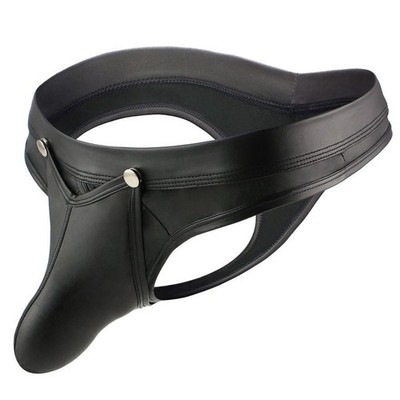 Detachable Crotch G-string U Convex Black G-string Briefs Thongs Leather T-Back