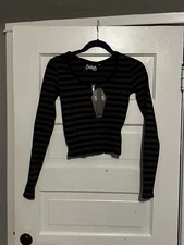 Kill Star Izora Ribbed Top Medium - New - Black And Grey Gothic Shirt