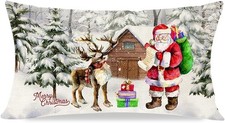 Christmas Pillow Covers 12x20 Winter Wonderland Santa Clause Reindeer Forest D