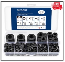 900-Piece Nylon Flat Washer Assortment Kit Black Plastic Flat Washers for Bolts