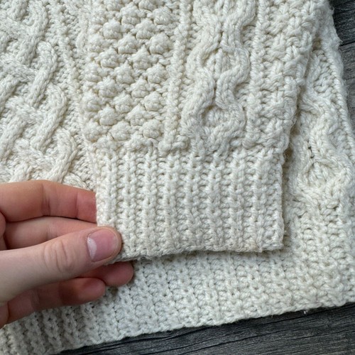 Vintage Aran Strickpullover Zopfmuster Grobstrick Fischer Elfenbein Pullover Damen Large - Bild 6 von 7