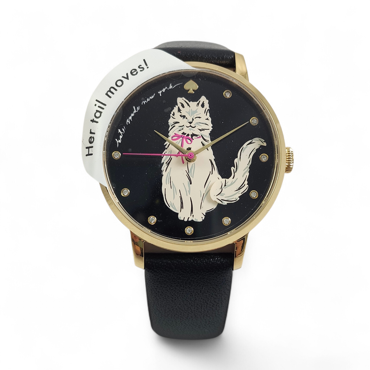 kate spade 黒猫　時計 NEW Kate Spade Metro Black & Gold Winking Cat Watch KSW1844 NWT in