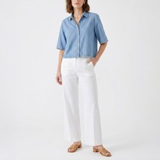 Eileen Fisher NWT Lightweight Organic Cotton Denim Elbow-Sleeve Shirt, PP-3X