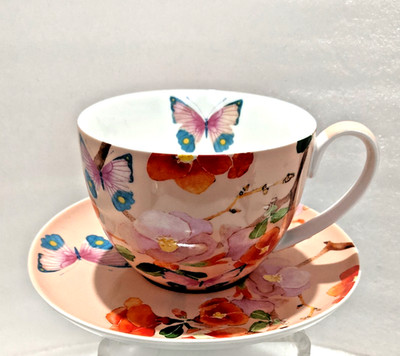 CZ. Maxwell Williams Gabby Malpas Posey Peach Cup & Saucer w/Butterfly