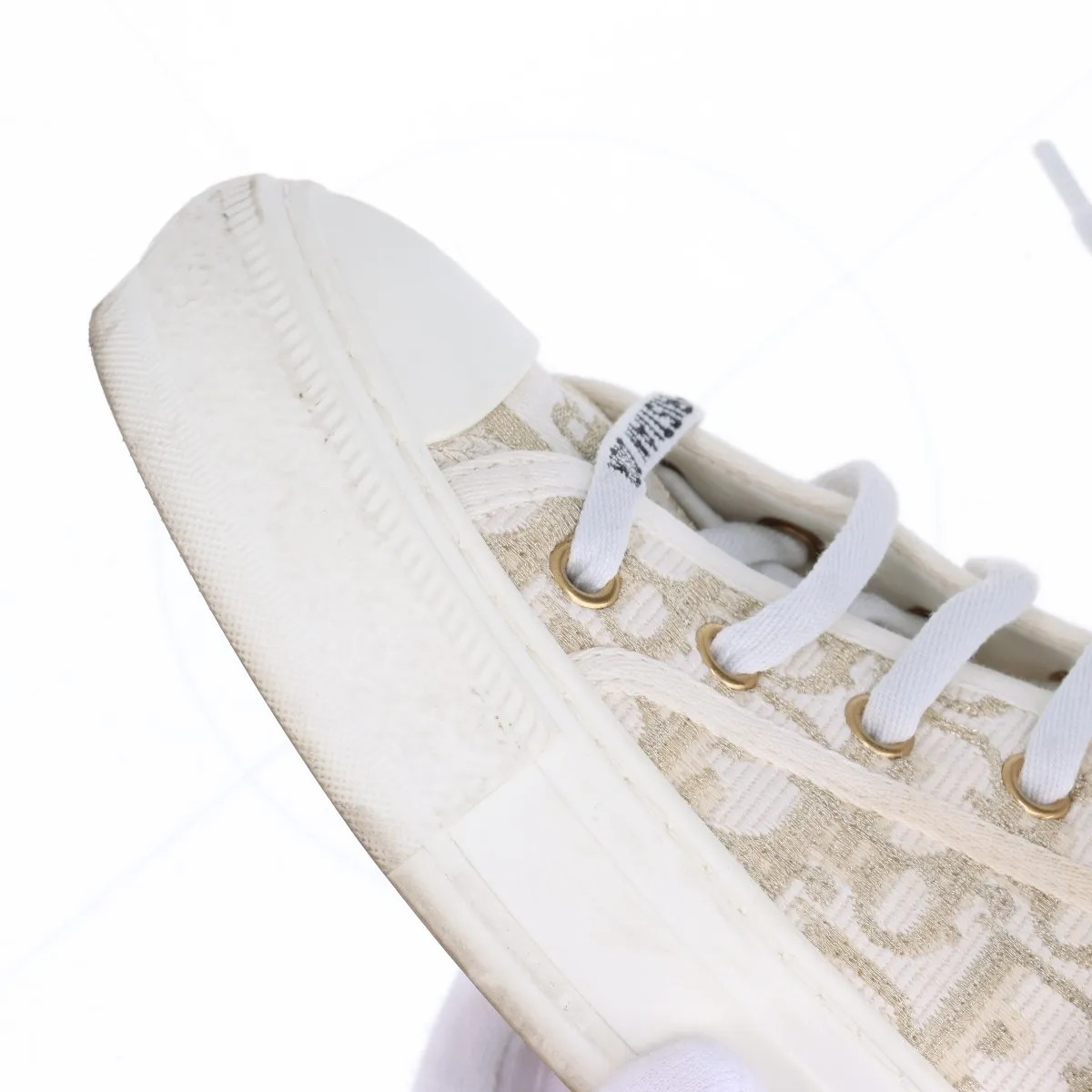 Christian Dior WALK'N'DIOR Leather x fabric Sneakers 36 Ladies' Ivory x gold LS1 thumbnail 17