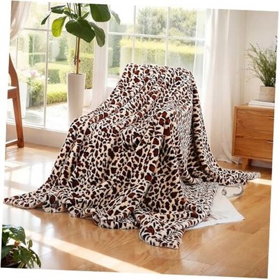  Leopard Print Blanket, 50''x60'', 480 GSM Double Sided Faux Fur Throw for 