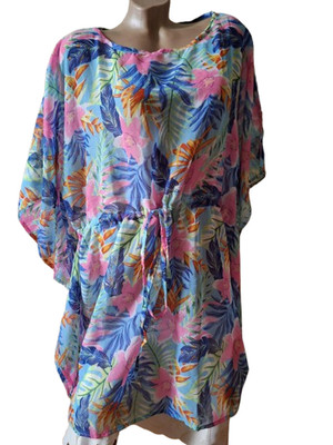 STUDIO UK Plus Size Tropical Floral Beach Tunic Kaftan Butterfly Sleeve 20 22