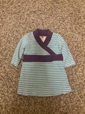 Tea Collection Striped Dress 3-6 Month White Green Blue Maroon Trim Long Sleeve